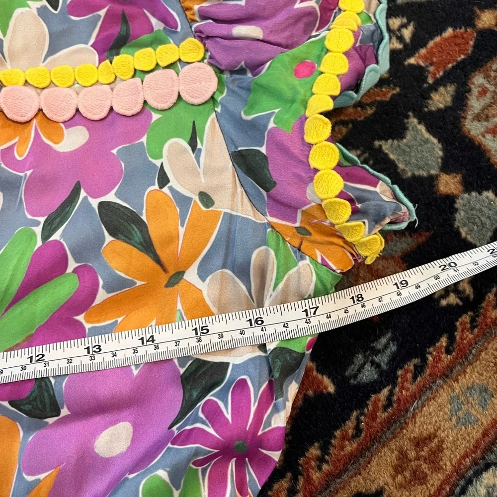 CeliaB Aneeta Dress purple floral midi trim vibrant button down shirt dress S - Picture 7 of 12